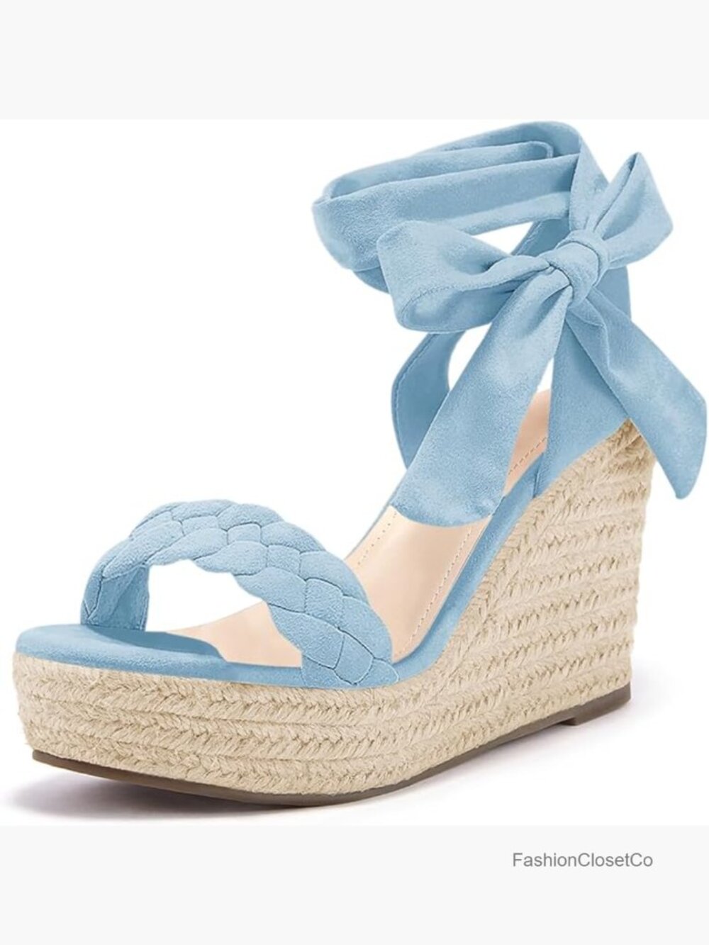 Braided Wedge Espadrille Sandals Lace Up Slingback Open Toe Platform Heeled
